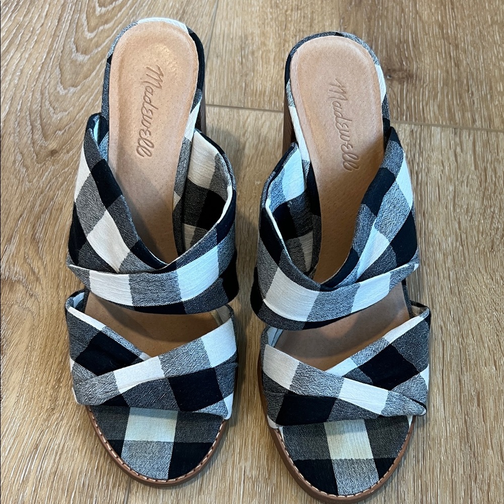 Madewell Black and White Plaid Sandals
